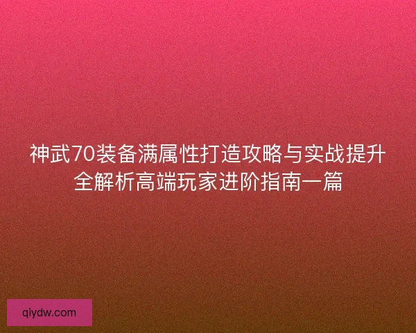 神武70装备满属性打造攻略与实战提升全解析高端玩家进阶指南一篇